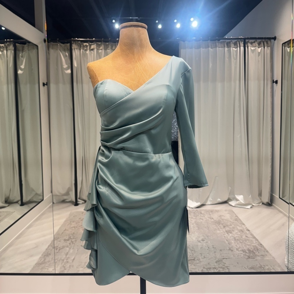 One-Shoulder Ocean Blue Short Dress - Picture 2 of 3